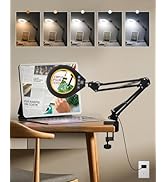 Magnifying Glass with Light, 10X &amp; 5X Real Glass &amp; Anti-Glare Lens, 5 Color Mode Stepless Dimmabl...