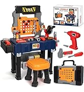 Kids Tool Bench with Electric Drill and Chair, Christmas Birthday Gift for Boys Girls Age 3,4,5+ ...