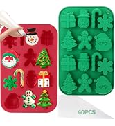 BUSOHA Christmas Silicone Chocolate Molds - 2 Pack Christmas Candy Molds with 40 PCS Piping Bags,...