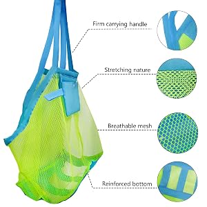 The detail of mesh beach tote bag