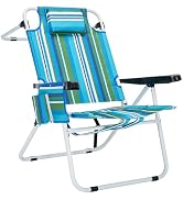MOPHOTO Tall Beach Chairs for Adults, 17" High Backpack 5-Position Tanning Chair with Cooler Bag ...