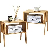 Pipishell Bamboo Stackable End Tables, Wood Living Room Nightstand, Bedside Tables for Bedroom St...