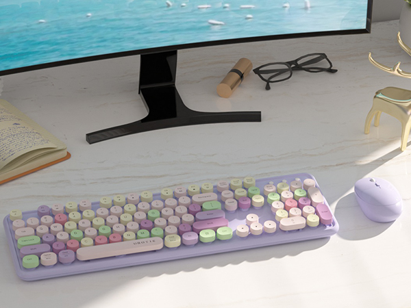 Purple colorful keyboard and mouse