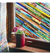Coavas Stained Glass Window Film: Upgrade 3D Rainbow Window Clings Sun Blocking Privacy Window Fi...