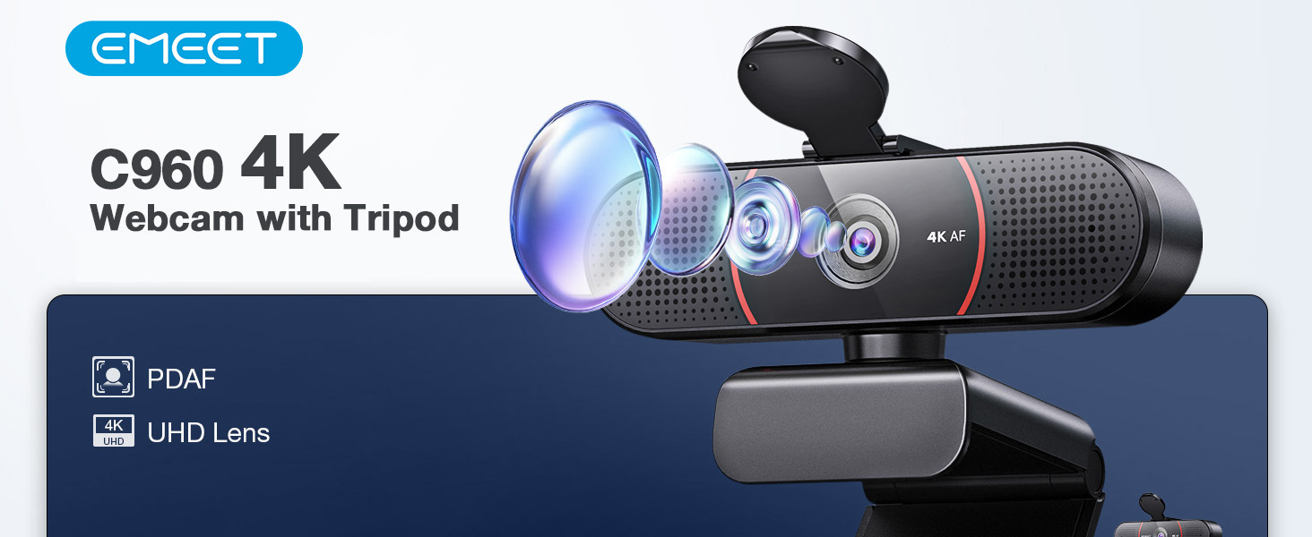 EMEET C960 4K Webcam with Tripod
