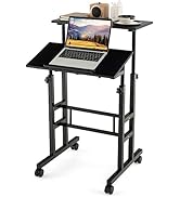 Tangkula Mobile Standing Desk Stand Up Desk, Height Adjustable Computer Desk with Standing &amp; Seat...