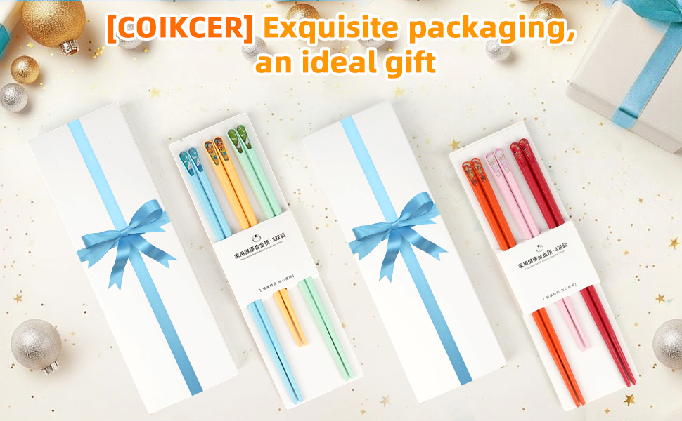 COIKCER 6-Pair Healthy Fiberglass Chopsticks, Exquisite Gift Packaging, Perfect for Gifting