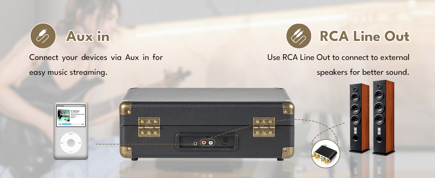 Vinyl Record Player 3-Speed Bluetooth Turntable with Rechargeable Battery