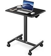 DUMOS Small Standing Desk Mobile Portable Rolling Laptop PC Table on Wheels Adjustable Height Com...