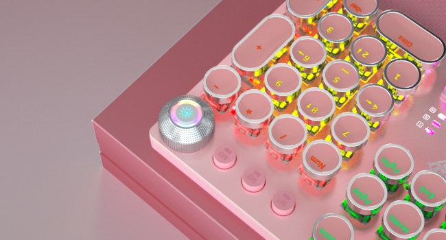 Mechanical keyboard with knob keyboard pink cute keyboard round keys retro keyboard