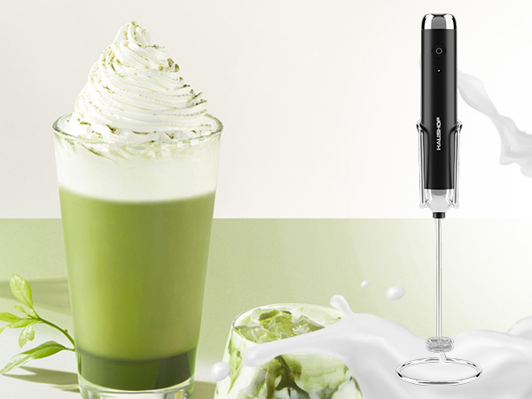 Black Handheld Cordless Milk Frother Set with Stand (US PKG)