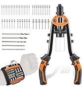 AUTOWN Professional Rivet Gun Kit with 5 Drill Bits &amp; Magnetic Wristband - Heavy Duty Two-Handed ...