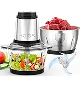 KOIOS 500W Powerful Electric Food Processor with 8 Cup Stainless Steel &amp; Glass Bowls, 2 Speed Mod...