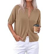 PRETTYGARDEN Women Spring Short Sleeve Cardigan Sweaters Button Down Knit Shirt Blouse Dressy Cas...