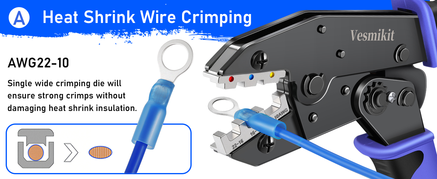 crimping tool for heat shrink connectors
