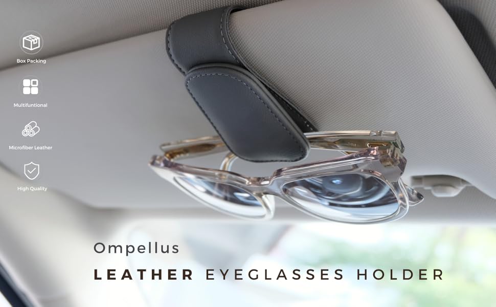 OMPELLUS Magnetic leather eyeglasses holder for can sun visor