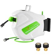 FIXFANS Pressure Washer Hose Reel with Hose, 1/4" × 65ft Retractable Power Washer Reel with Hidde...