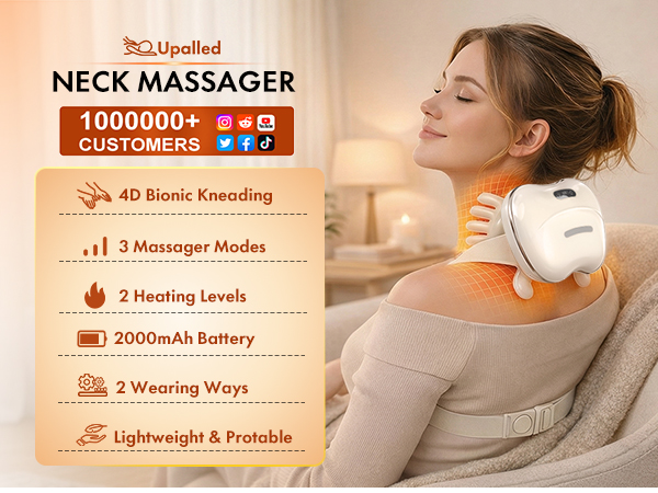 Wireless Neck Massager with Heat, Rechargeable Shiatsu Neck and Shoulder Massage
