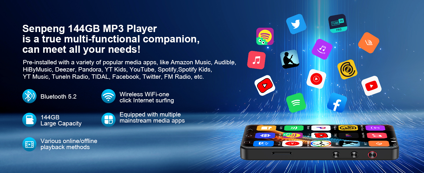 144GB Smart MP3 Music player with Bluetooth and WiFi