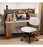 DUMOS Small Armless Home Desk Executive Chair with Low Back Lumbar Support, Height Adjustable PU ...