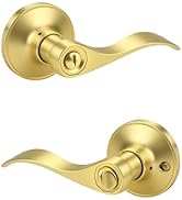 KNOBWELL 1 Pack Gold Door Handle Interior Privacy Doorknob Bedroom Door Handle with Lock, Reversi...