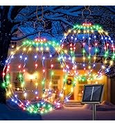 Set of 2 Solar Hanging Ball Lights - 2 Sizes of Christmas Outdoor Garden Lanterns Waterproof Glob...