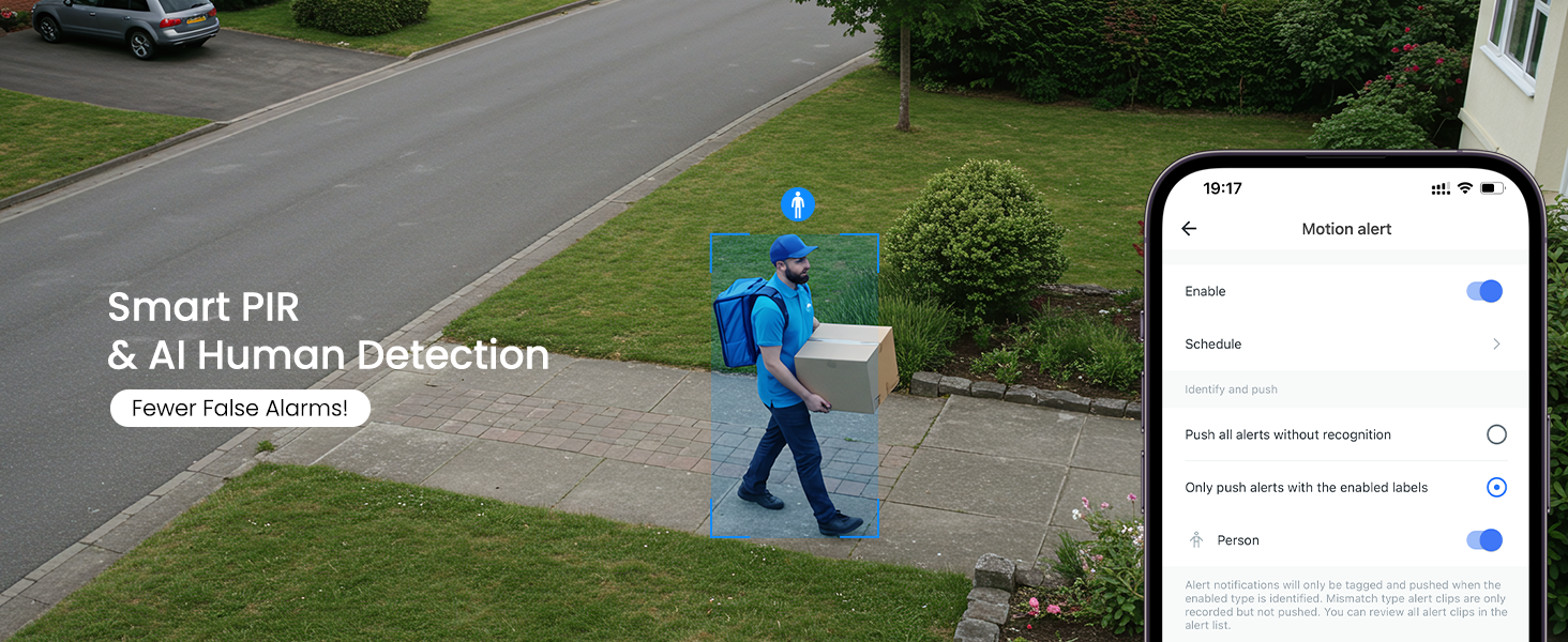 AOQEE Y8 camera adopts smart PIR &amp;amp; AI human detection technology to reduce false alerts