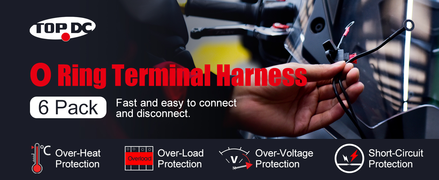 TOPDC 4 PCS 22" 10A Fused Ring Terminal Harness Quick Connect