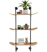 Industrial Shelves - 3 Tier Floating Shelf Bookcase with Mellow Concave Skateboard Decks - Natura...