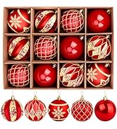 EveryMerry 12-Pack 3.1 Inch Christmas Ornaments Set - Red &amp; Gold Ornament Balls with 5 Various De...
