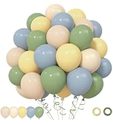 72pcs Green Dusty Blue Yellow Balloons Set, Latex Balloons with 12inch Sage Green Haze Blue Paste...