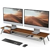 Fenge Dual Monitor Stand, Multi-Layer Solid Wood Monitor Riser for Desk, Monitor Stand with Alumi...