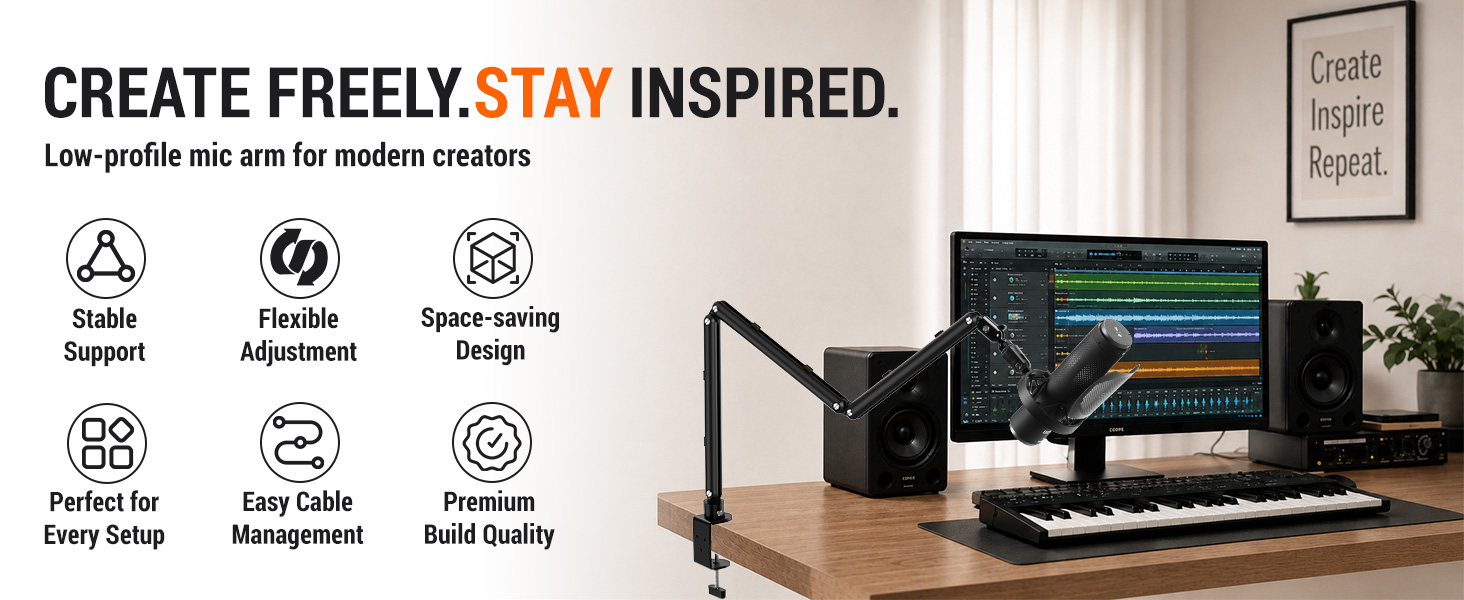 Low Profile Mic Arm for Lightweight Mics