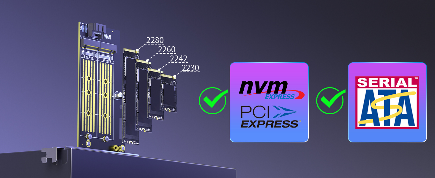 GLOTRENDS PA12-HS M.2 PCIe Adapter with Heatsink for One M.2 NVMe SSD and One M.2 SATA SSD