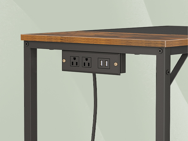 Computer Desk, Home Office Desk with Power Outlet, Modern Study Writing Desk
