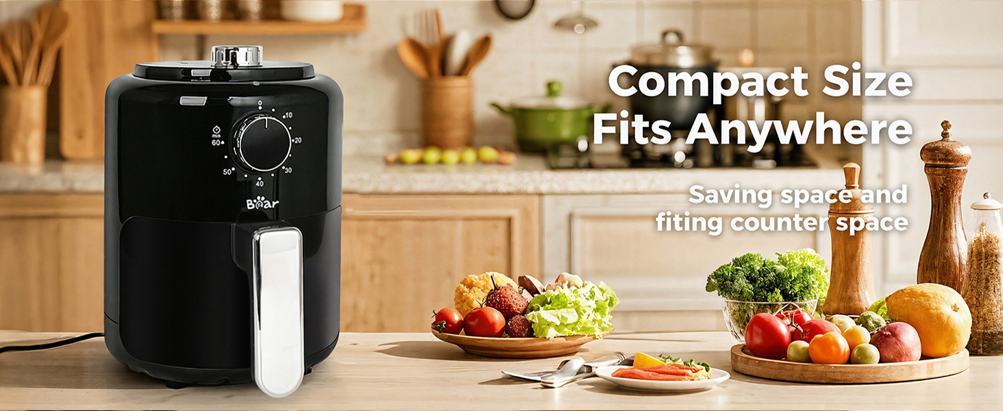 bear mini air fryer 2.1qt compact size