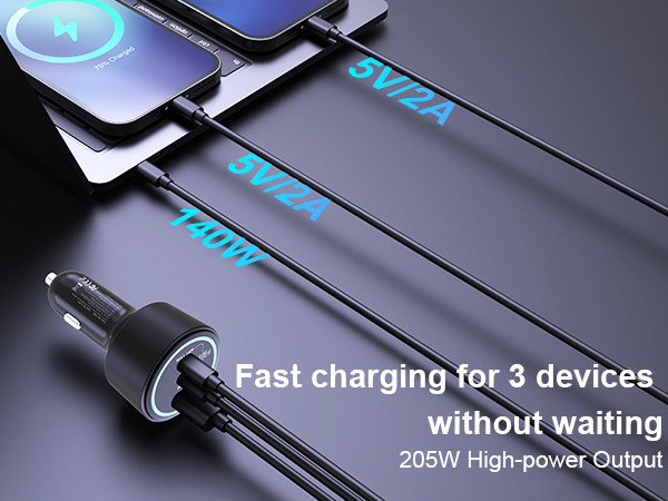 3 ports usb c car charger
