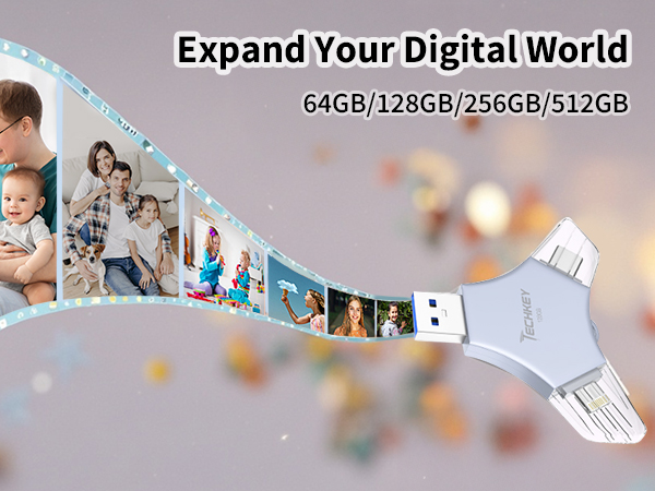 USB 3.0 Flash Drive for iPhone 256GB: MFi Certified 3in1 External Memory Photo Keeper Storage Stick