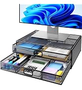 HUANUO 2 Tier Monitor Stand, Metal Monitor Riser with Drawer, Desk Organizer, Monitor Stand with ...
