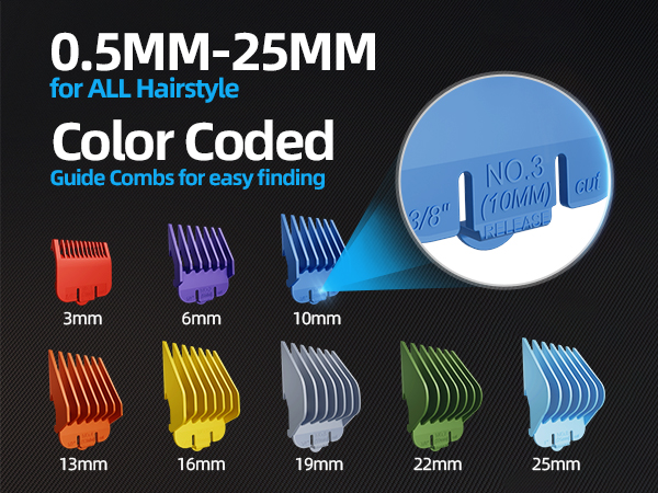 0.5MM-25MM Color Combs