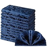 HommxJF 12 Pieces Wave Scroll Damask Jacquard Satin Napkins Deep Sea Blue Cloth Napkins 17 x 17 i...