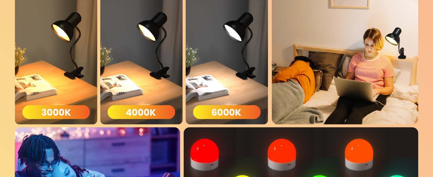 Rechargeable Reading Light Clip on Bed Cordless Desk Lamp Flexible Clip Light Kids Bedroom Camping