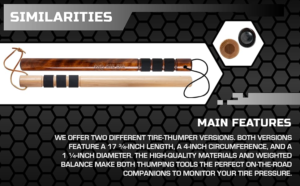  Two tire-pressure-gauge sticks and their similarities. Text reads: "High-quality weighted sticks."