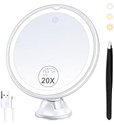B Beauty Planet Rechargeable Magnifying Mirror with Light, 20X Lighted Makeup Mirror, 3 Color Mag...