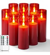 Amagic Christmas Red Flameless Candles, Battery Operated Candles with Remote and Timer, Acrylic F...