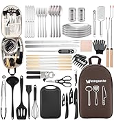 Wesqunie Camping Essentials Cookware Cooking Utensils Set - Camping Kitchen Utensils, Portable Ou...
