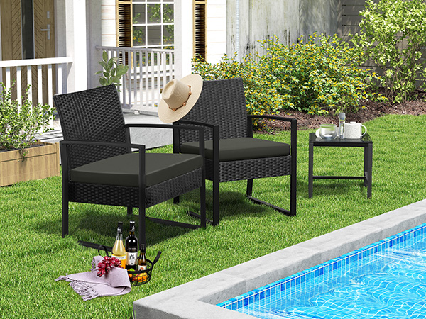 3-Piece Patio Set Rattan Chairs &amp; Table