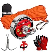 MUTUACTOR Fishing Magnet Kit 400lb with Grappling Hook,Strong Retrieval Magnets N52 with 20m(65Fe...