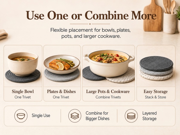 3-Style Round Trivet Set, Combine Freely to Fit Large Pots &amp; Various Cookware