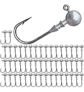 UperUper 50pcs Round Ball Fishing Jig Heads Set, Fishing Hooks for Saltwater Freshwater Swimbait ...